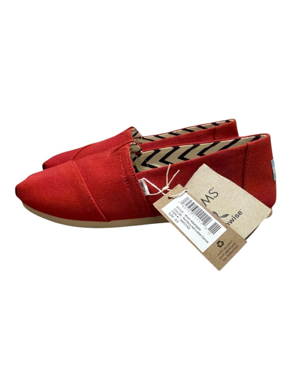 TOMS Classic Alpargata Red Canvas Slip On Flats NWT Size 8.5